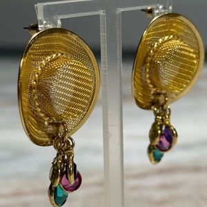 Vintage 1970s Glass Dangle Mesh Summer Hat Pierced Earrings